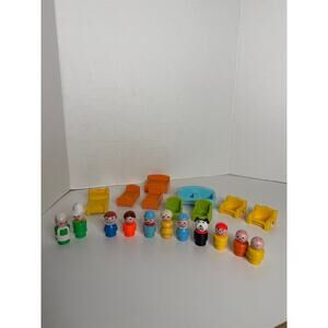 Vintage 20 Piece Fisher Price Little People Figures and Doll House Furniture
